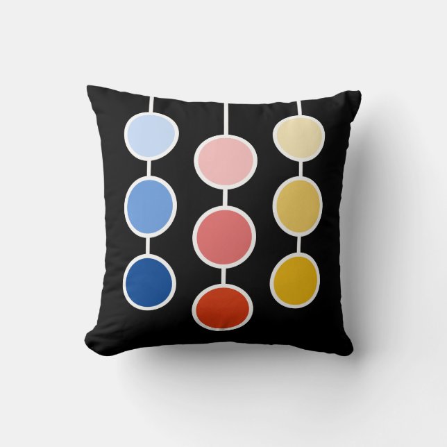 Modern Red Blue Yellow Hanging Circles Throw Pillow (Front)