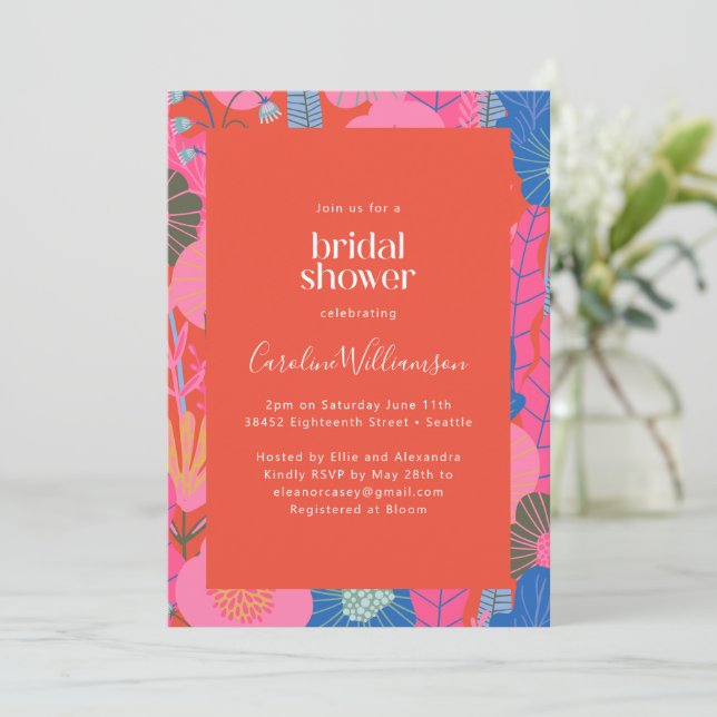 Modern Red Boho Floral Stylish Bridal Shower Invitation (Standing Front)