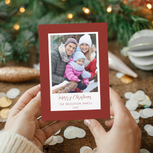 Modern Red Border Family Photo Christmas Card