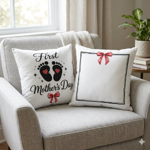 Modern Red Bow 1st Mother's Day Custom Typography Throw Pillow