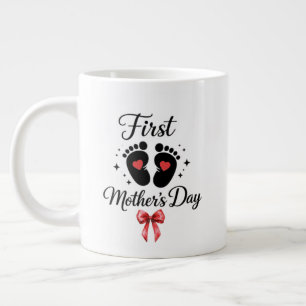 Modern Red Bow 1st Mother's Day Typography Large Coffee Mug