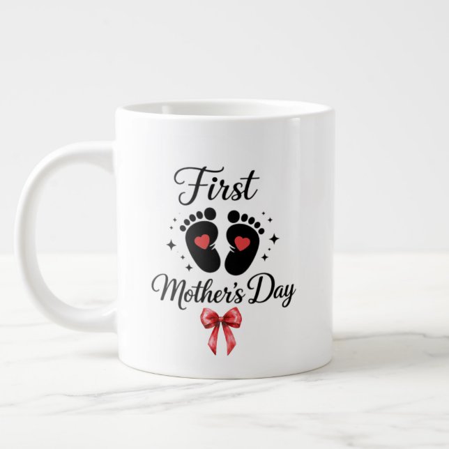 Modern Red Bow 1st Mother's Day Typography Large Coffee Mug (Left)