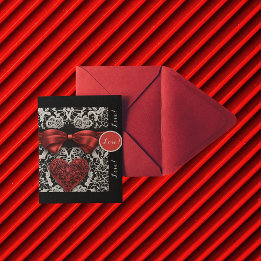 Modern Red Bow and Lace Love Holiday Card