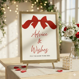 Modern Red Bow Bridal Shower Advice & Wishes Sign