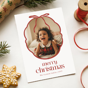 Modern Red Bow Family Kids Photo Christmas Holiday Card