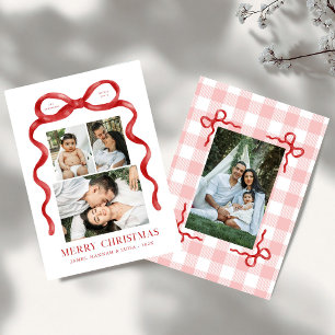 Modern Red Bow Merry Christmas Photo Holiday Card