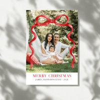 Modern Red Bow Merry Christmas Photo
