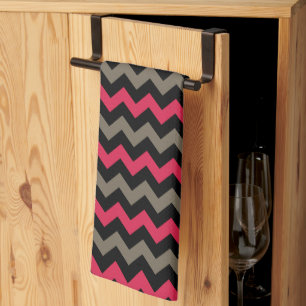 Modern Red Brown Black Chevron Pattern Kitchen Towel