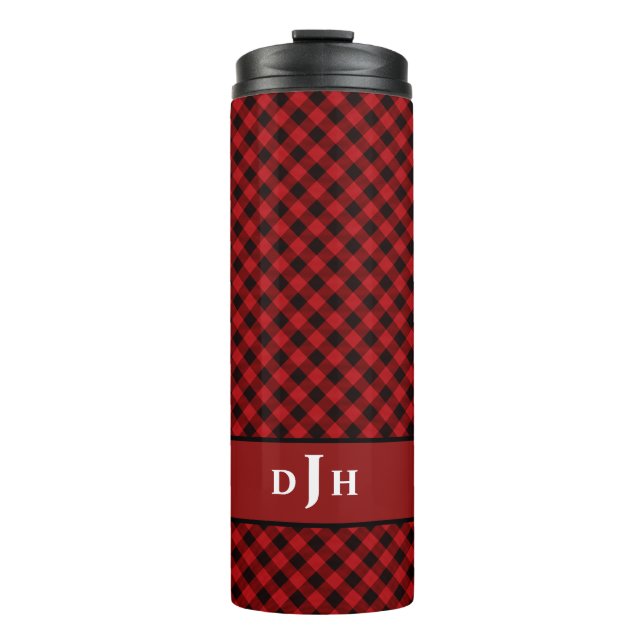 Modern Red Buffalo Black Pattern Monogram Thermal Tumbler (Front)