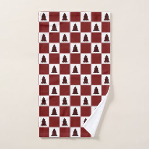 Modern Red Buffalo Plaid Christmas Tree Pattern Hand Towel