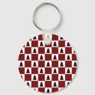 Modern Red Buffalo Plaid Christmas Tree Pattern Keychain
