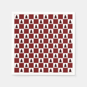 Modern Red Buffalo Plaid Christmas Tree Pattern Napkin