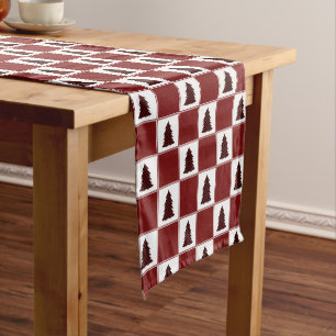 Modern Red Buffalo Plaid Christmas Tree Pattern Short Table Runner