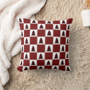 Modern Red Buffalo Plaid Christmas Tree Pattern Throw Pillow
