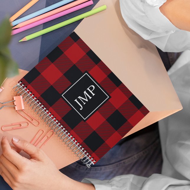 Modern Red Buffalo Plaid Personal Initial Notebook (Creator Uploaded)