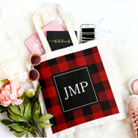 Modern Red Buffalo Plaid | Personal Initial