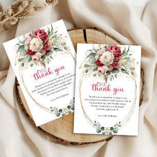 Modern Red Burgundy Gold Floral Baby Shower Thank You Card