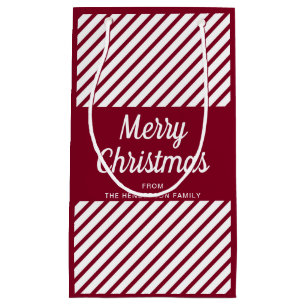Modern Red Burgundy Stripes Christmas Small Gift Bag