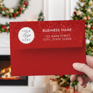 Modern Red Business Christmas Return Address Envelope