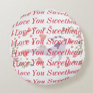 Modern Red Calligraphy & a Cat in the Background Round Pillow