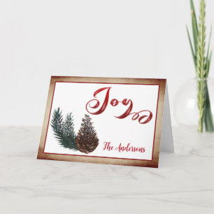 Modern Red calligraphy joy holly Holiday Card