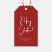 Modern Red Calligraphy Script Merry Christmas Gift Tags (Front)