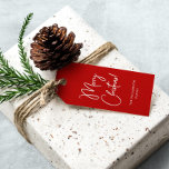 Modern Red Calligraphy Script Merry Christmas Gift Tags<br><div class="desc">Modern Christmas gift tag with contemporary calligraphy for "Merry Christmas" and your family name or other text of choice. This style matches the Christmas wrapping paper in my shop.</div>
