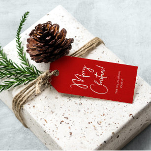 Modern Red Calligraphy Script Merry Christmas Gift Tags