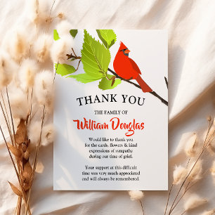 Modern Red Cardinal Funeral Memorial Thank You Card