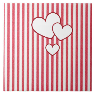 Modern Red Chalk Stripes Background Triple Hearts Tile