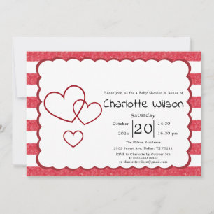 Modern Red Chalk Stripes Horizontal Baby Shower Invitation