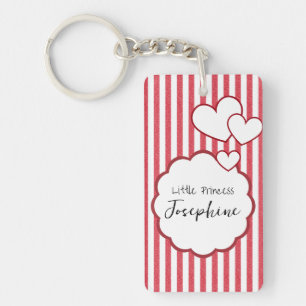 Modern Red Chalk Stripes Triple Hearts Acrylic Keychain