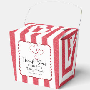 Modern Red Chalk Stripes Triple Hearts Baby Shower Favor Box