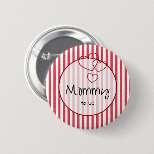 Modern Red Chalk Stripes Triple Hearts Mommy-to-be 2 Inch Round Button