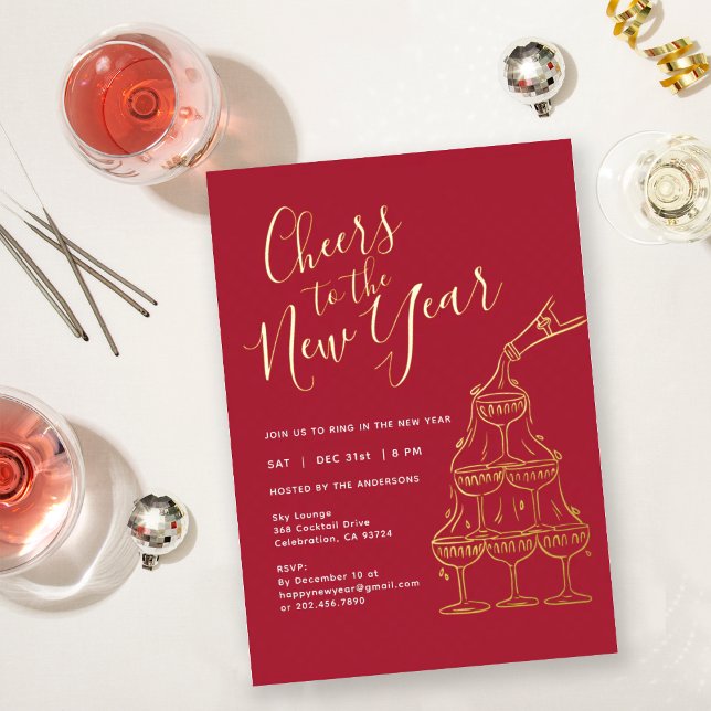 Modern Red Cheers to the New Year Party (Creator Uploaded)