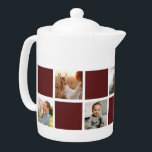 Modern Red Chequered Family Photo<br><div class="desc">Custom dark red and white chequered photo teapot. Perfect gift for your family,  grandparents,  or newlyweds. More colour options available. Easily personalize our red chequered teapot with your photos. INFO: Both portrait and landscape images will work as far as the focal point is fairly central.</div>