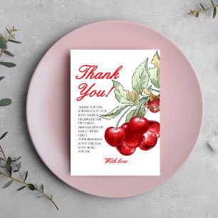 Modern Red Cherry Baby Shower  Thank You Card