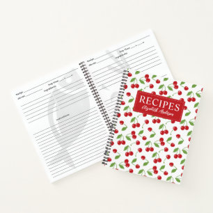 Modern Red Cherry Pattern Cookbook Recipe Notebook
