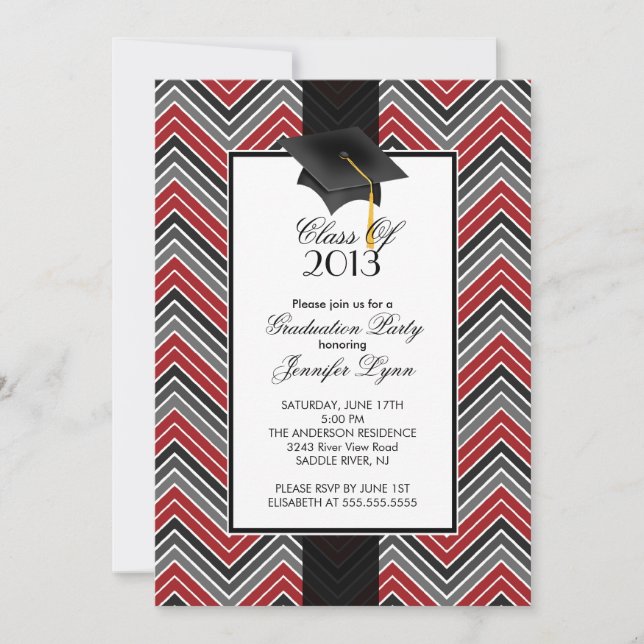 Modern Red Chevron 2013 Graduation Party Invitation (Front)
