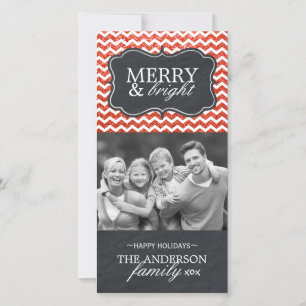 Modern Red Chevron Glitter Photo Card