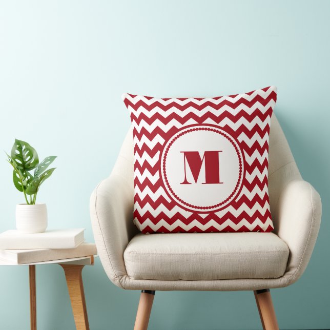 Modern Red Chevron Monogram Throw Pillow (Chair)