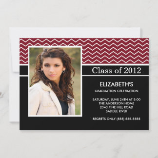 Modern Red Chevron Photo Graduation Party Invitation