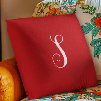 Modern Red Chic and Stylish Custom Monogram Throw Pillow