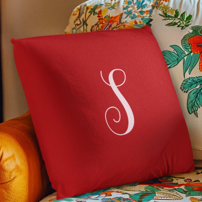 Modern Red Chic and Stylish Custom Monogram Throw Pillow (Creator Uploaded)