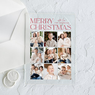 Modern Red Christmas 9 Photo Collage Holiday Acrylic Invitations