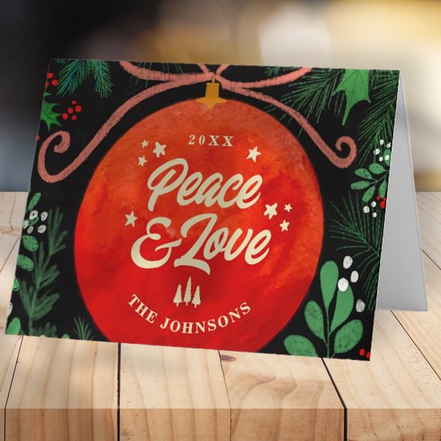 Modern Red Christmas Ball Ornament Botanical Holiday Card (Creator Uploaded)