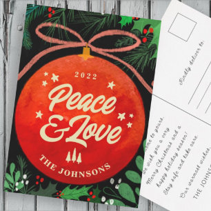 Modern Red Christmas Ball Ornament Botanical Holiday Postcard