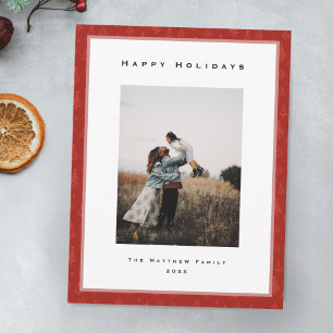 Modern Red Christmas Border Family Photo Holiday Card