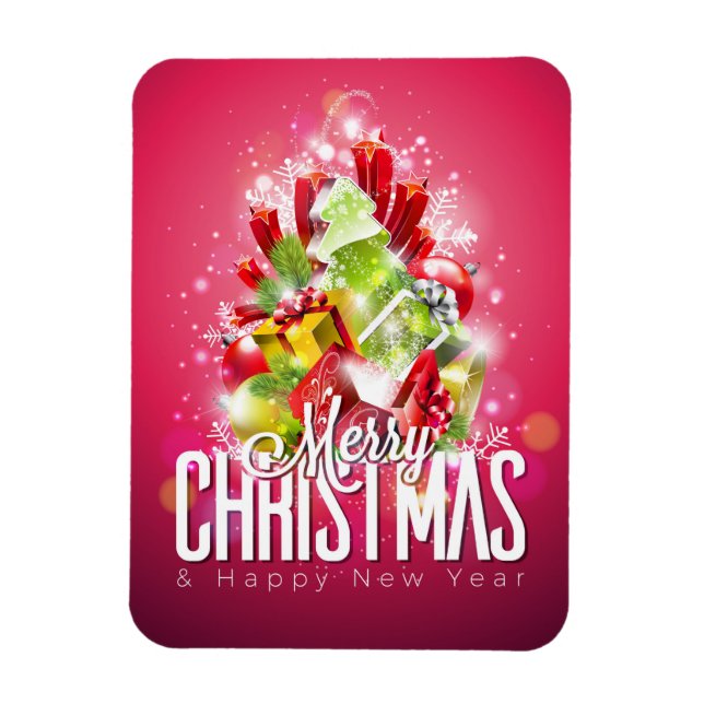 Modern Red Christmas Graphic Design Illustration Magnet (Vertical)