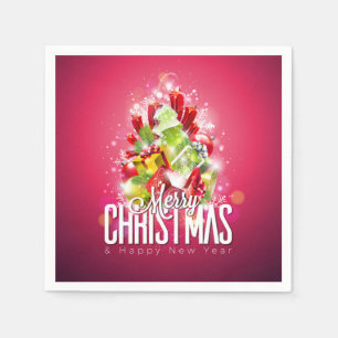 Modern Red Christmas Graphic Illustration Napkin